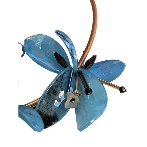 Blue Orchid Floral Statement Necklace – Chunky Movable Petals Adjustable - Picture 7 of 16